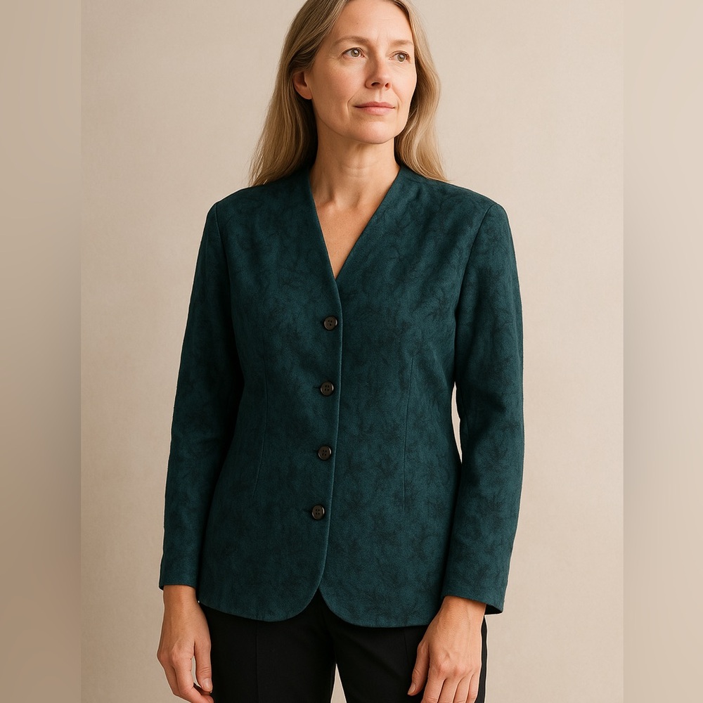 Coldwater Creek Tapestry Plus Size 1X Teal‎ and Black Jacquard Corpcore Classic